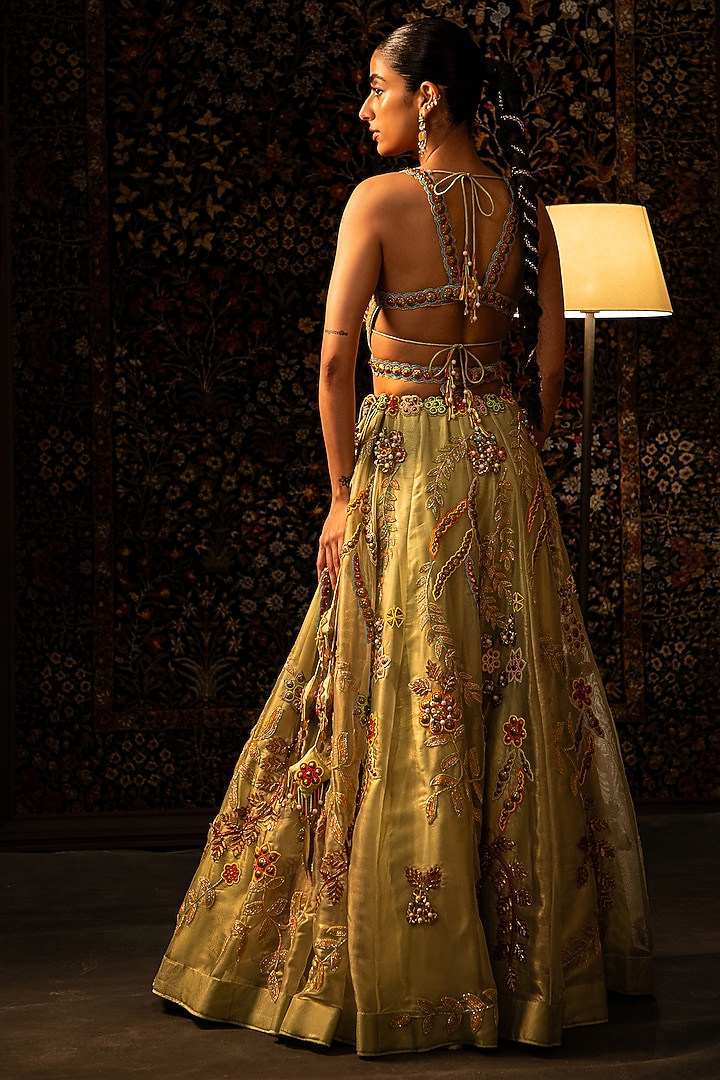 Sea Green Shimmer Organza Bead Work Wedding Lehenga Set by Vandana Sethi at Pernia's Pop Up Shop