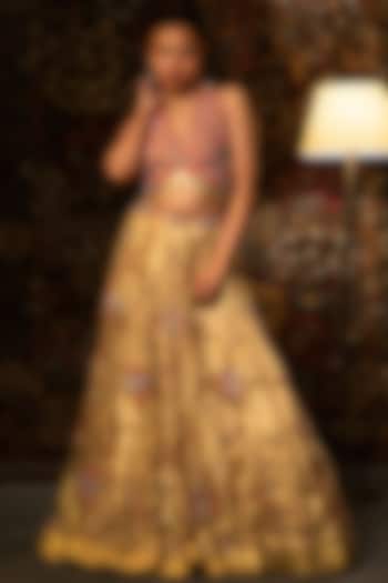 Gold Shimmer Organza Bead Work Wedding Lehenga Set by Vandana Sethi at Pernia's Pop Up Shop
