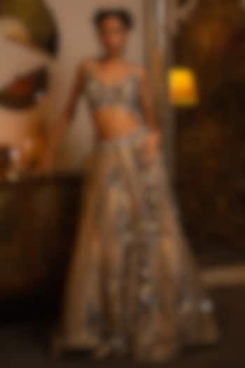 Grey Shimmer Organza Sequins Work Wedding Lehenga Set by Vandana Sethi at Pernia's Pop Up Shop