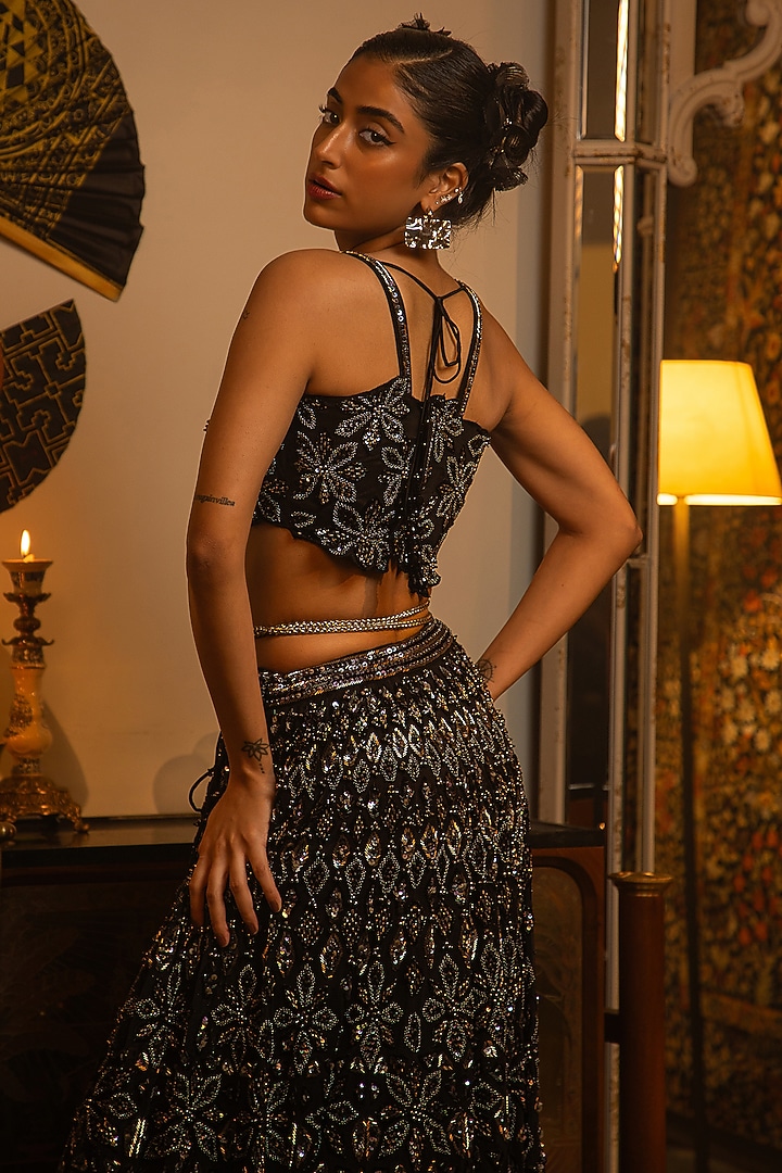 Black Net Sequins Work Bridal Lehenga Set by Vandana Sethi at Pernia's Pop Up Shop