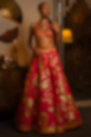 Hot Pink Dupion Silk Gota Work Wedding Lehenga Set by Vandana Sethi at Pernia's Pop Up Shop