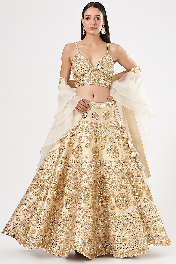 Gold Embroidered Lehenga Set by Vandana Sethi