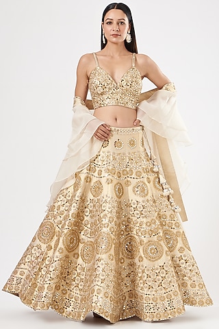 Gold Embroidered Lehenga Set by Vandana Sethi