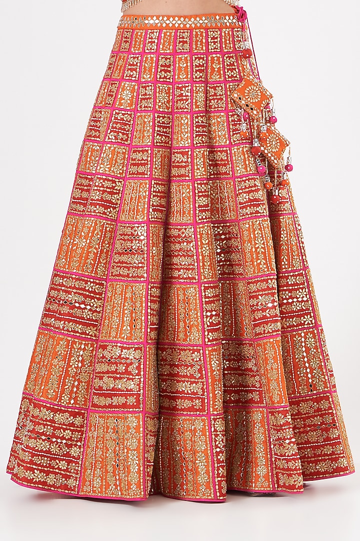 Deep Orange Embroidered Bridal Lehenga Set by Vandana Sethi at Pernia's Pop Up Shop