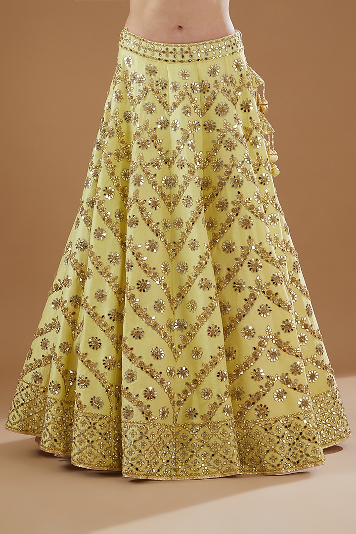 Yellow Dupion Silk Embroidered Wedding Lehenga Set by Vandana Sethi at Pernia's Pop Up Shop
