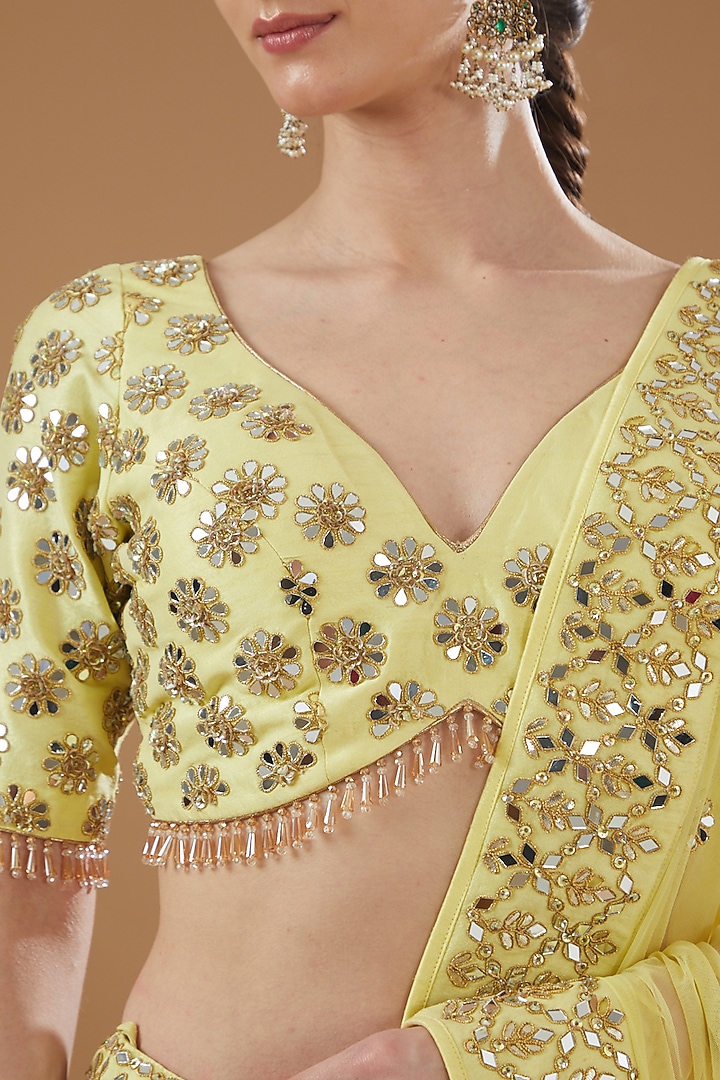 Yellow Dupion Silk Embroidered Wedding Lehenga Set by Vandana Sethi at Pernia's Pop Up Shop