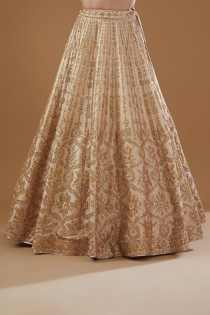 Gold Dupion Silk Embroidered Bridal Lehenga Set by Vandana Sethi at Pernia's Pop Up Shop