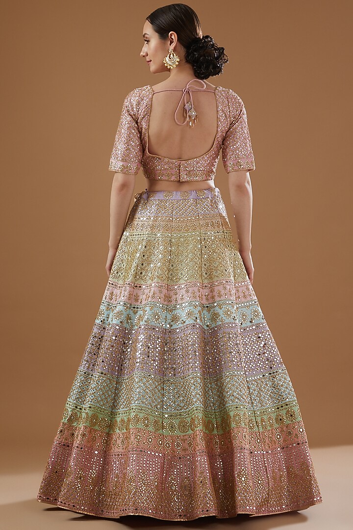 Multi-Colored Dupion Silk Embroidered Bridal Lehenga Set by Vandana Sethi at Pernia's Pop Up Shop