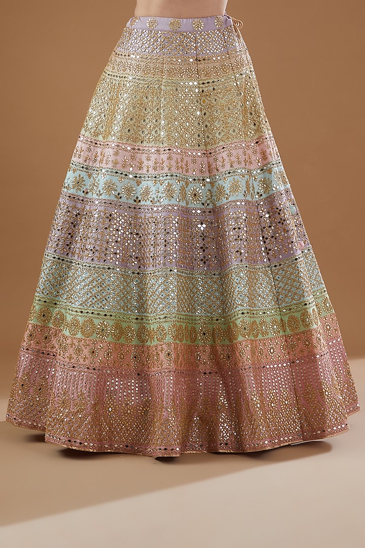 Multi-Colored Dupion Silk Embroidered Bridal Lehenga Set by Vandana Sethi at Pernia's Pop Up Shop