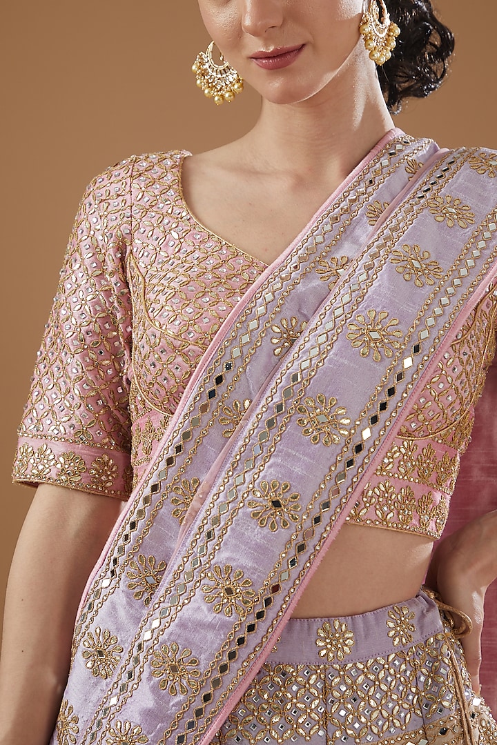 Multi-Colored Dupion Silk Embroidered Bridal Lehenga Set by Vandana Sethi at Pernia's Pop Up Shop