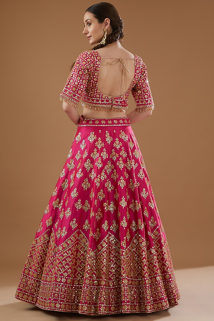 Fuchsia Dupioni Silk Embroidered Bridal Lehenga Set by Vandana Sethi at Pernia's Pop Up Shop