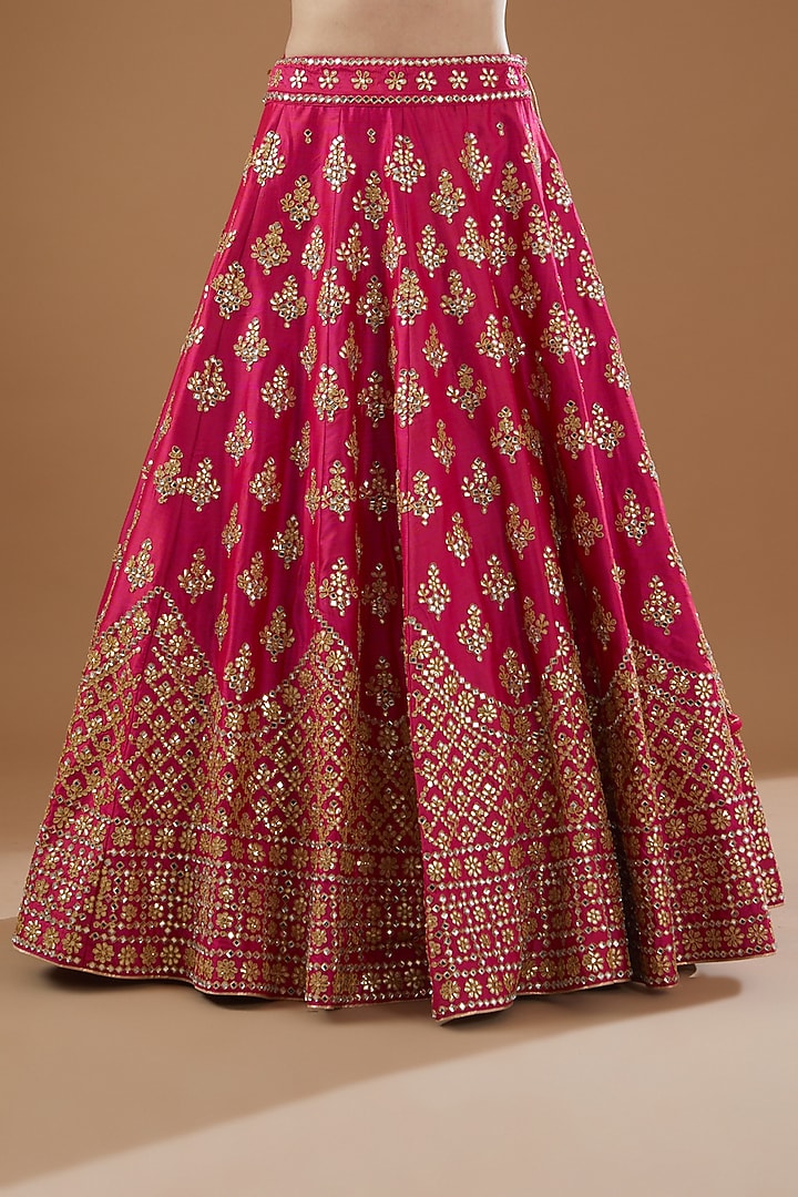 Fuchsia Dupioni Silk Embroidered Bridal Lehenga Set by Vandana Sethi at Pernia's Pop Up Shop