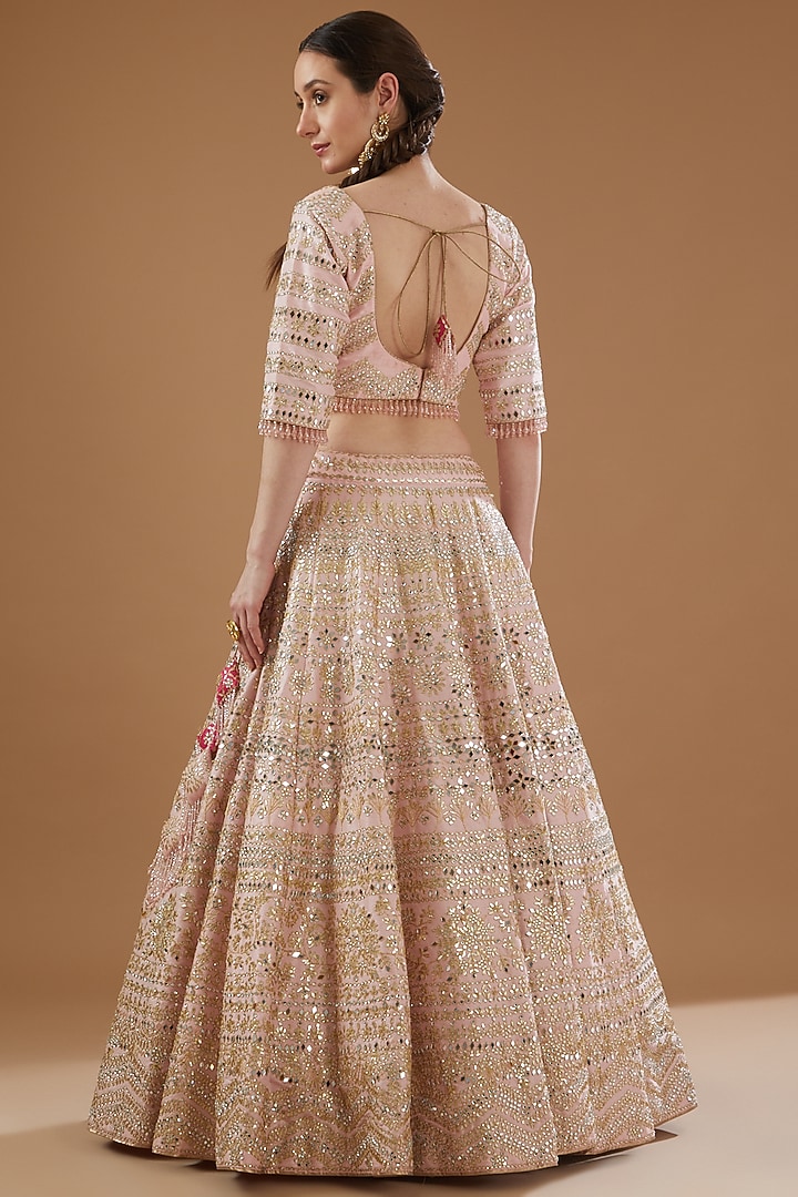 Pink Dupion Silk Embroidered Bridal Lehenga Set by Vandana Sethi at Pernia's Pop Up Shop