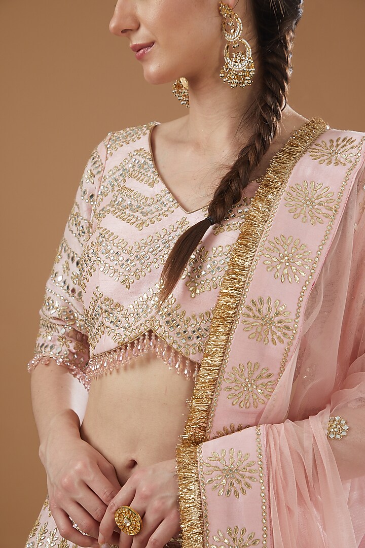 Pink Dupion Silk Embroidered Bridal Lehenga Set by Vandana Sethi at Pernia's Pop Up Shop