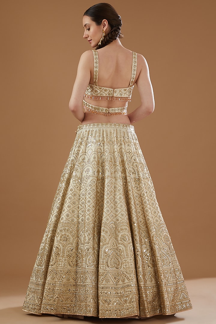 Ivory Dupion Silk Embroidered Bridal Lehenga Set by Vandana Sethi at Pernia's Pop Up Shop