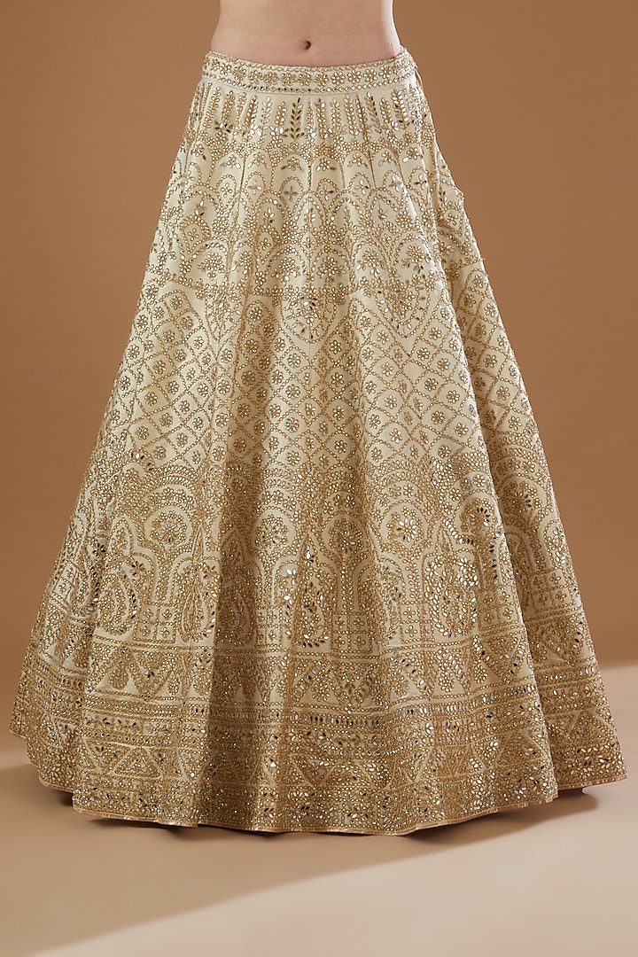 Ivory Dupion Silk Embroidered Bridal Lehenga Set by Vandana Sethi at Pernia's Pop Up Shop