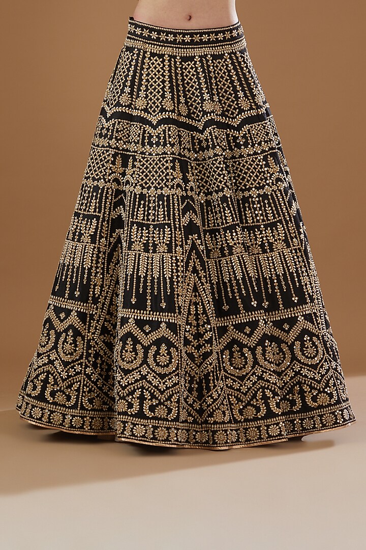 Black Dupion Silk Bead Work Bridal Lehenga Set by Vandana Sethi at Pernia's Pop Up Shop