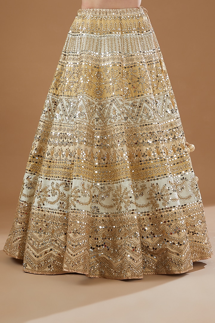 Beige & Ivory Dupion Silk Embroidered Bridal Lehenga Set by Vandana Sethi at Pernia's Pop Up Shop