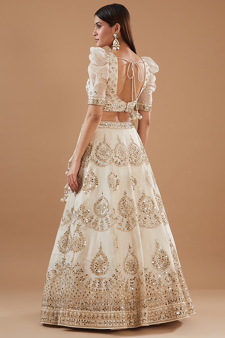 Ivory Organza Embroidered Bridal Lehenga Set by Vandana Sethi at Pernia's Pop Up Shop