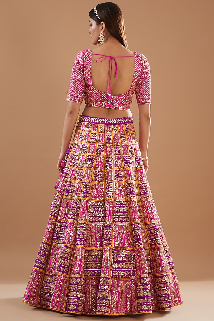 Pink Dupion Silk Embroidered Bridal Lehenga Set by Vandana Sethi at Pernia's Pop Up Shop