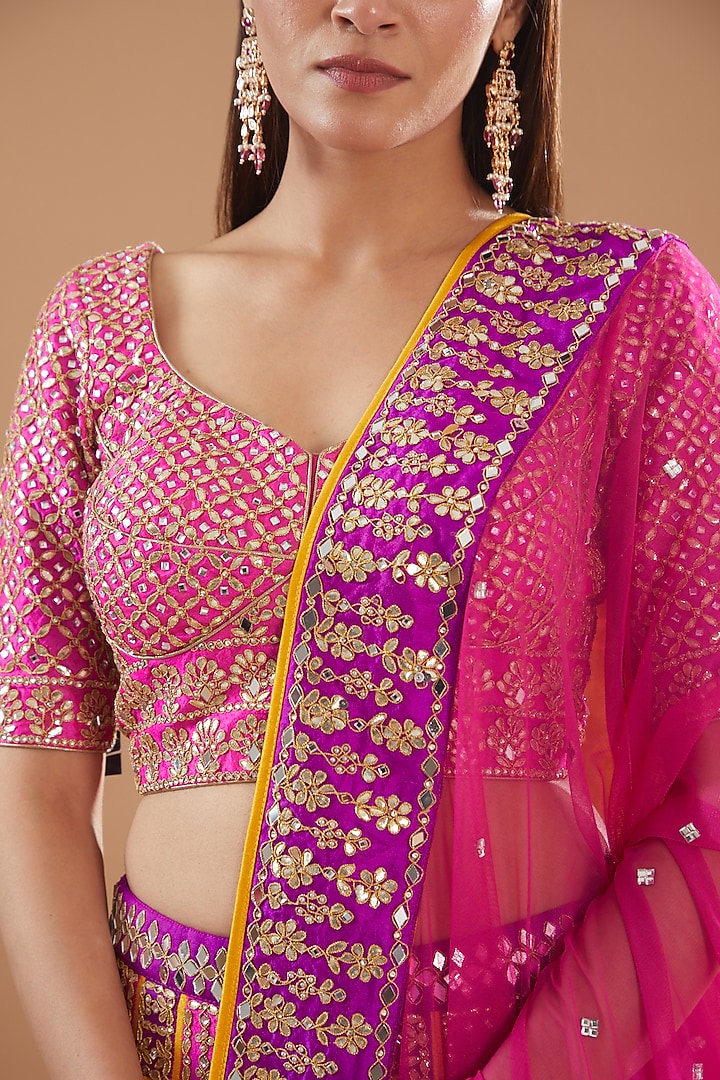 Pink Dupion Silk Embroidered Bridal Lehenga Set by Vandana Sethi at Pernia's Pop Up Shop
