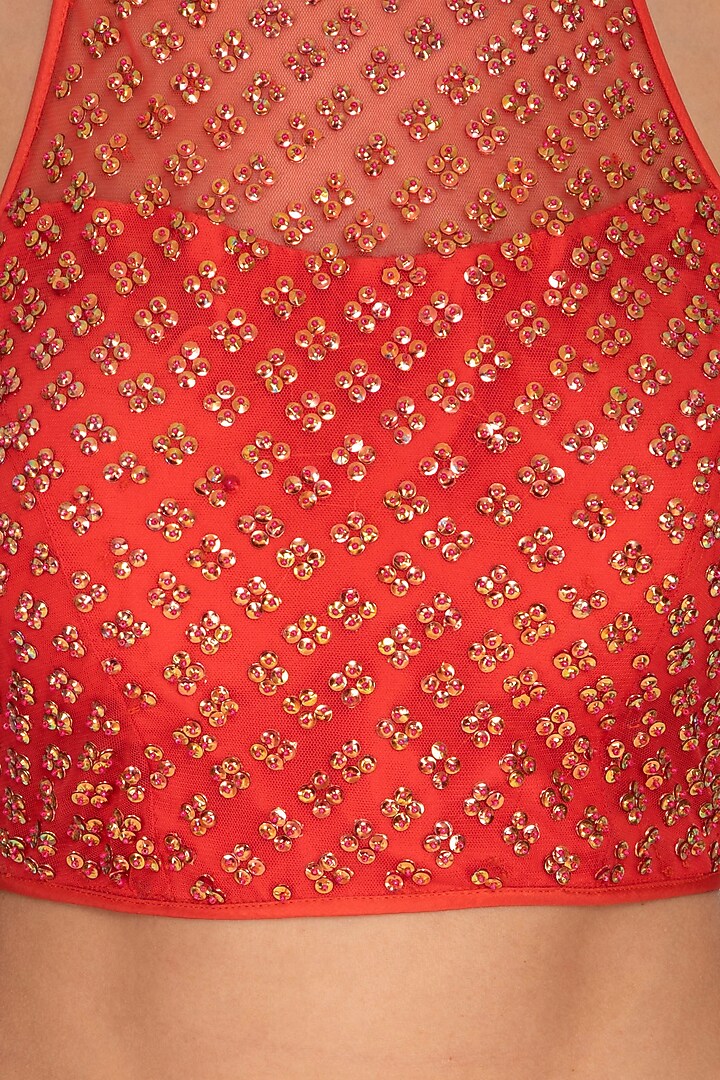 Coral Red Embroidered Wedding Lehenga Set by Vandana Sethi at Pernia's Pop Up Shop