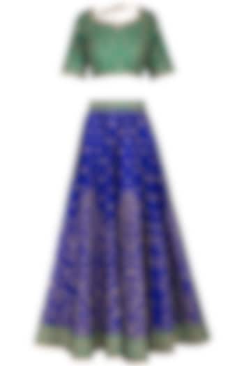 Blue & Green Embroidered Lehenga Set by Vandana Sethi