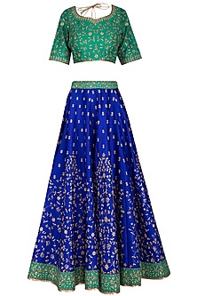 Blue & Green Embroidered Lehenga Set Design by Vandana Sethi at Pernia ...