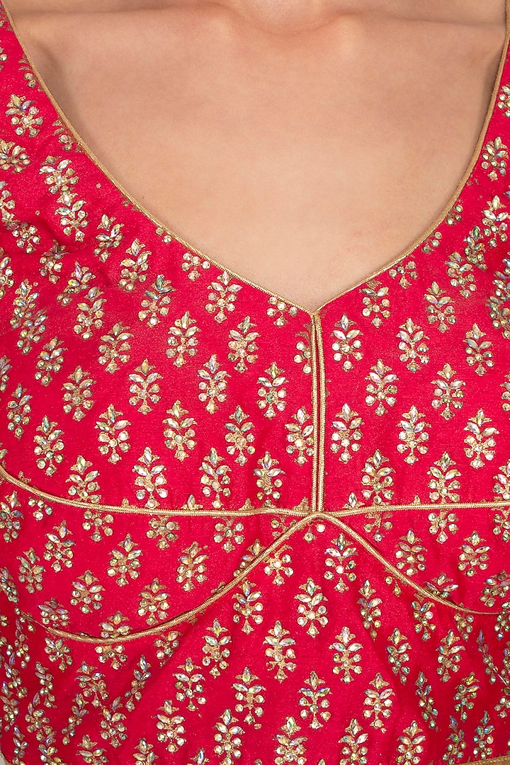 Orange & Fuchsia Block Printed Embroidered Wedding Lehenga Set by Vandana Sethi at Pernia's Pop Up Shop