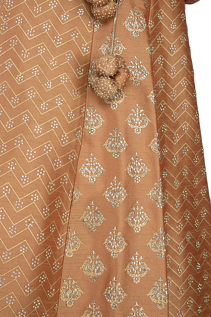 Dusky Beige Block Printed Embroidered Wedding Lehenga Set by Vandana Sethi at Pernia's Pop Up Shop