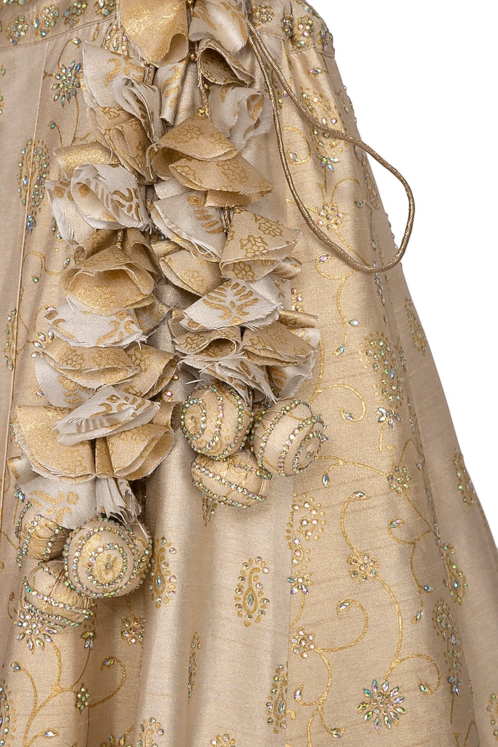 Ivory Block Printed Embroidered Wedding Lehenga Set by Vandana Sethi at Pernia's Pop Up Shop