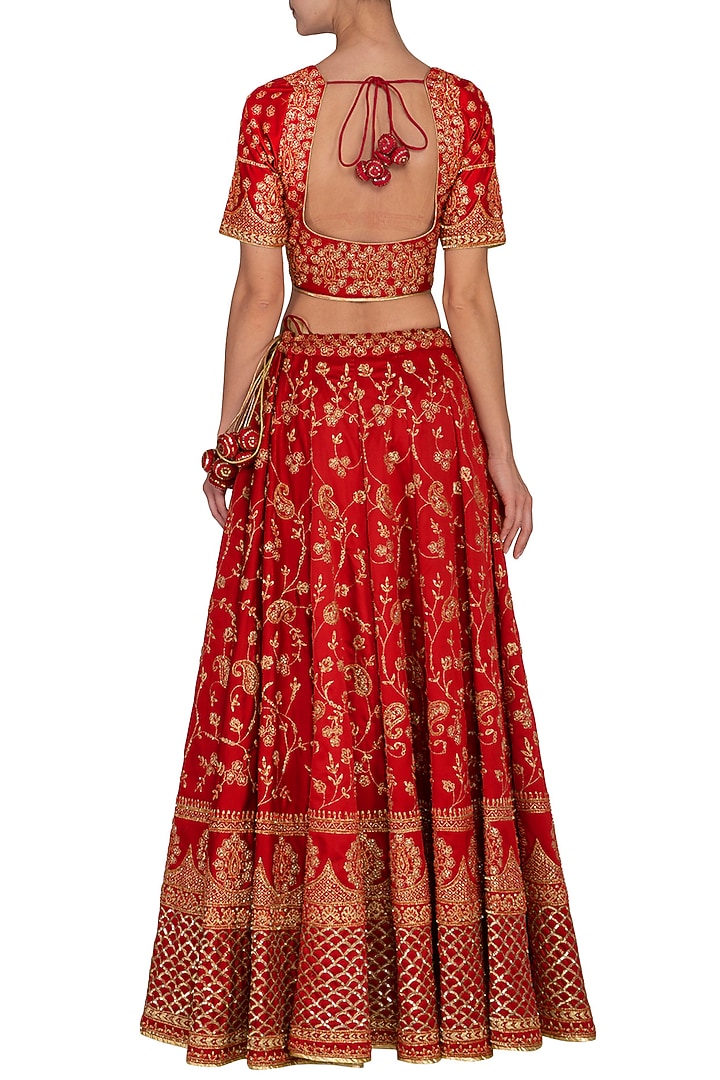 Red Embroidered Sequins Wedding Lehenga Set by Vandana Sethi at Pernia's Pop Up Shop