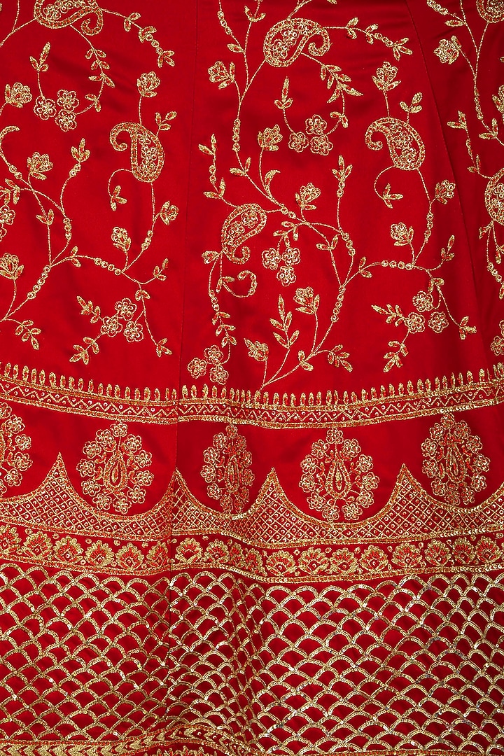 Red Embroidered Sequins Wedding Lehenga Set by Vandana Sethi at Pernia's Pop Up Shop