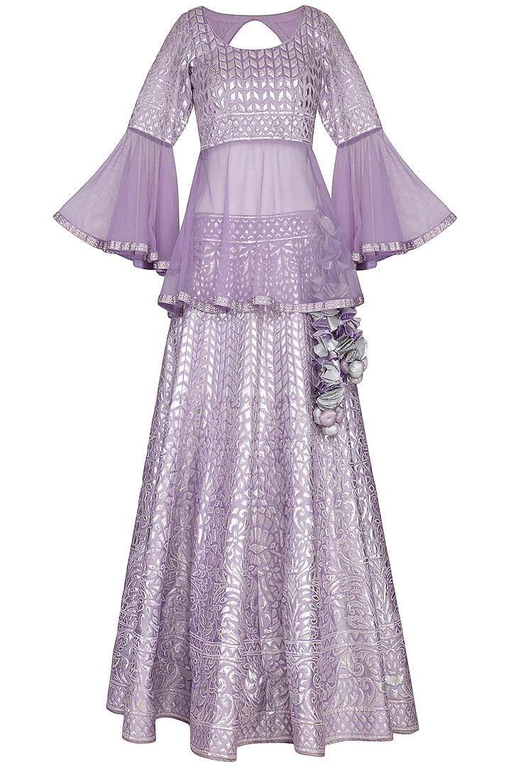 Lilac Leather Worked Wedding Lehenga Set by Vandana Sethi at Pernia's Pop Up Shop