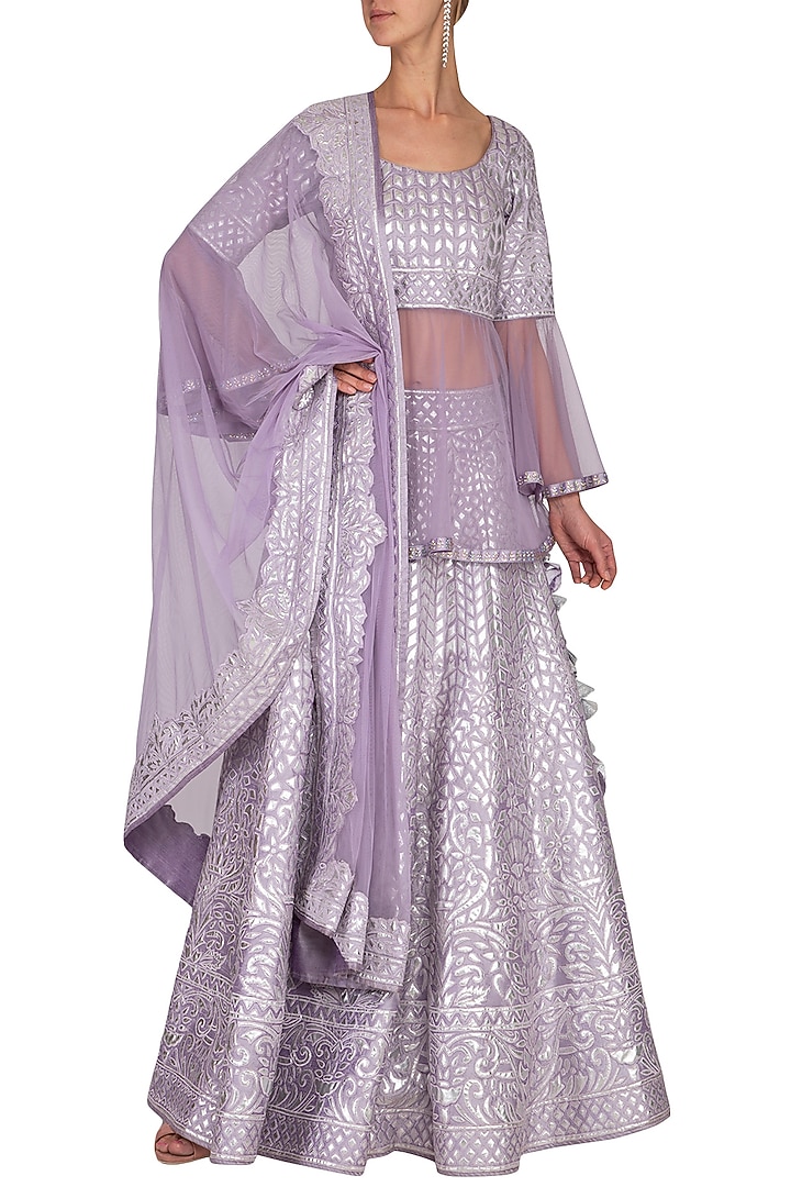 Lilac Leather Worked Wedding Lehenga Set by Vandana Sethi at Pernia's Pop Up Shop