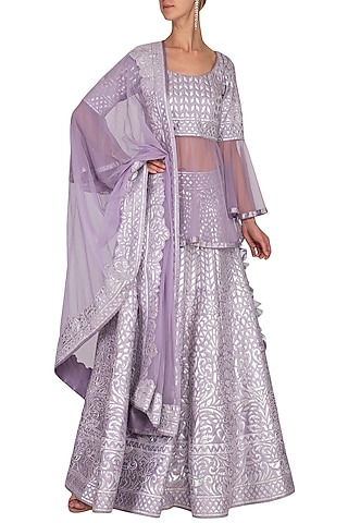 Lilac Leather Worked Lehenga Set by Vandana Sethi