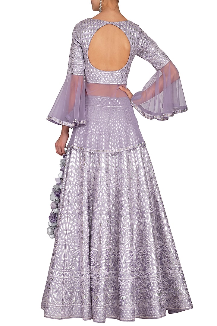 Lilac Leather Worked Wedding Lehenga Set by Vandana Sethi at Pernia's Pop Up Shop