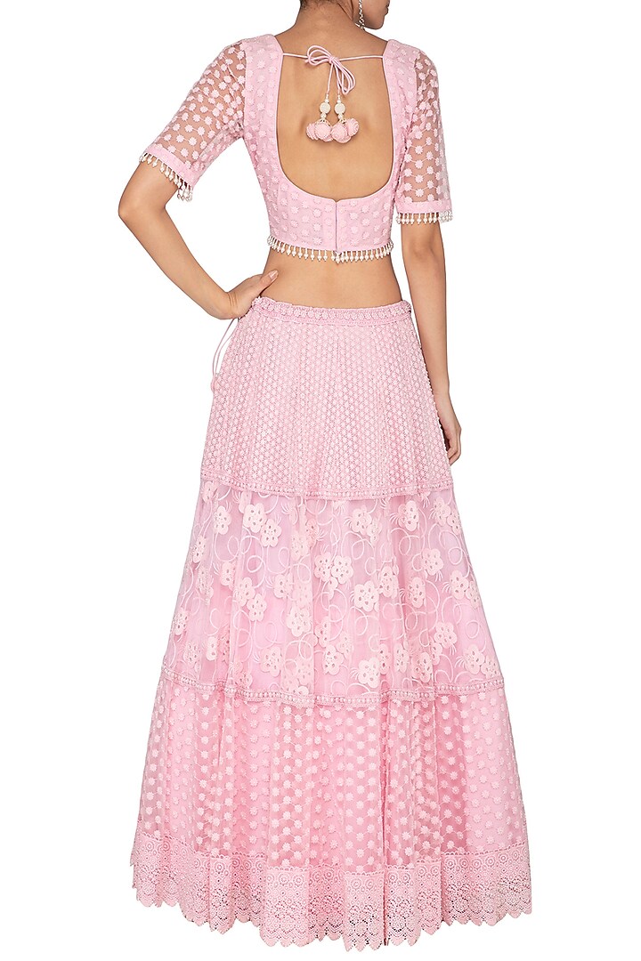 Powder Pink Embroidered Chikankari Wedding Lehenga Set by Vandana Sethi at Pernia's Pop Up Shop