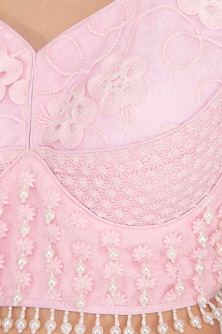Powder Pink Embroidered Chikankari Wedding Lehenga Set by Vandana Sethi at Pernia's Pop Up Shop