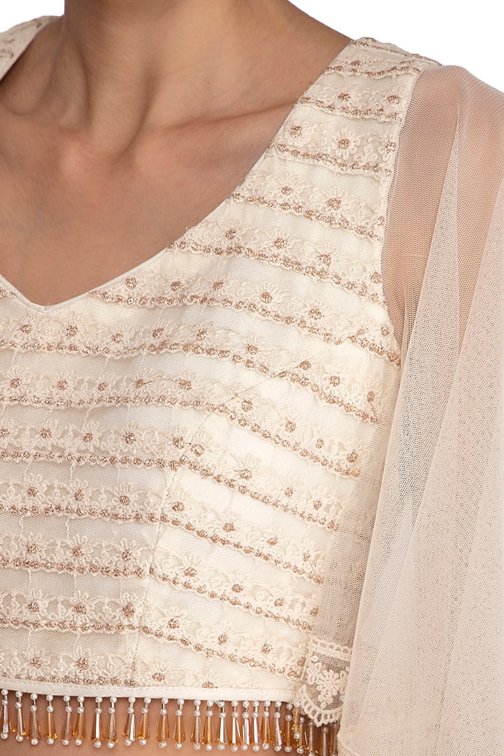 Ivory Embroidered Chikankari Lehenga Skirt with Blouse by Vandana Sethi at Pernia's Pop Up Shop