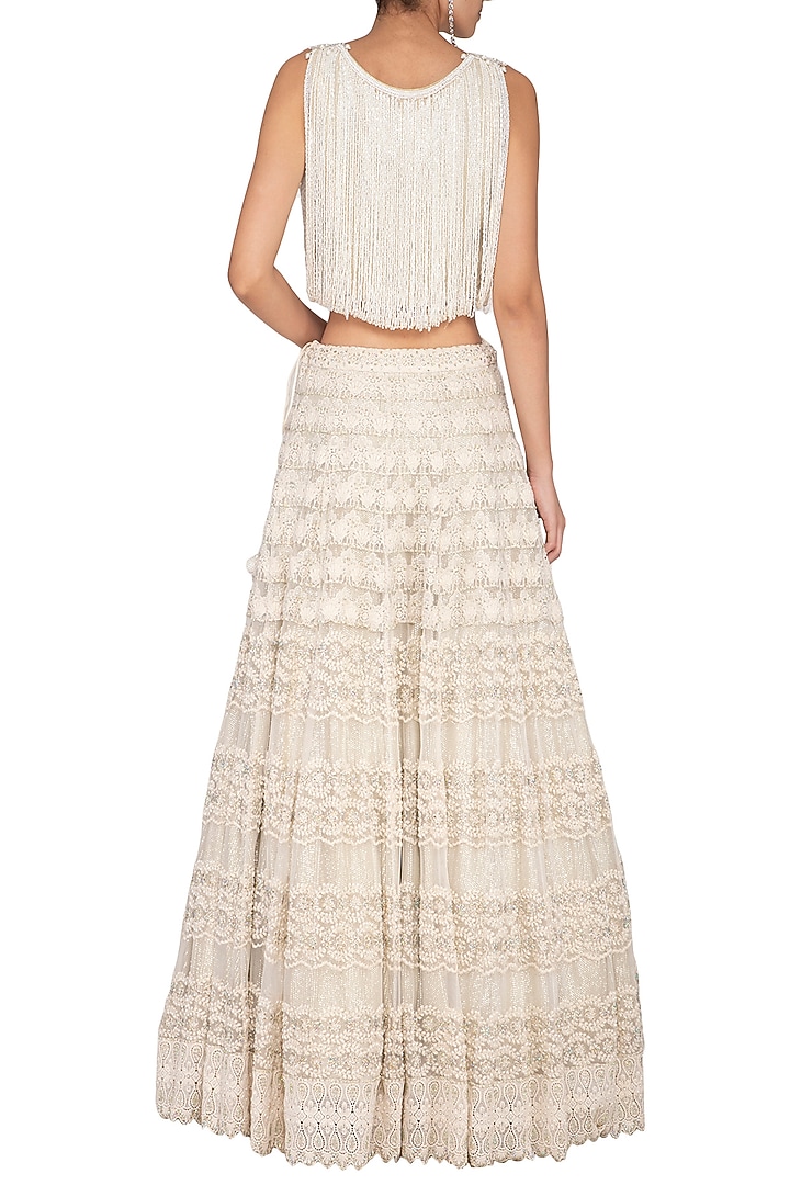 Ivory Embroidered Chikankari Wedding Lehenga Set by Vandana Sethi at Pernia's Pop Up Shop