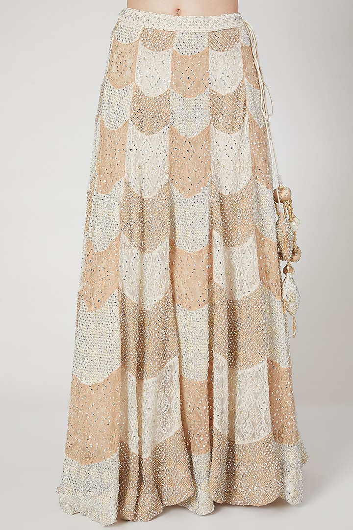 Ivory & Beige Chikankari Net Mirror Embroidered Wedding Lehenga Set by Vandana Sethi at Pernia's Pop Up Shop