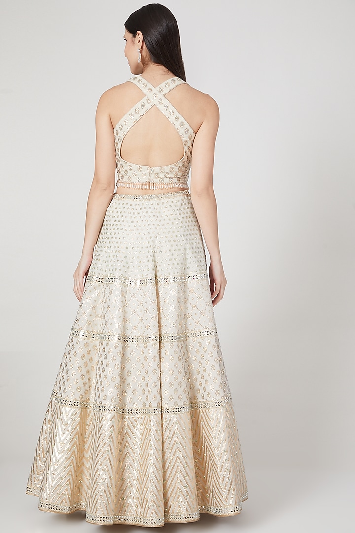 Ivory & Gold Embroidered Wedding Lehenga Set by Vandana Sethi at Pernia's Pop Up Shop