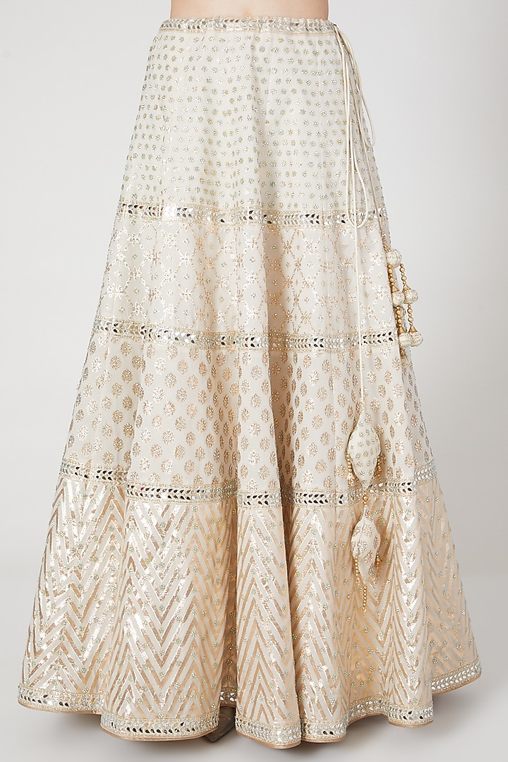 Vasundhara Ivory Gold Jaal Work Fully Embroidered Lehenga With Blouse And Dupatta