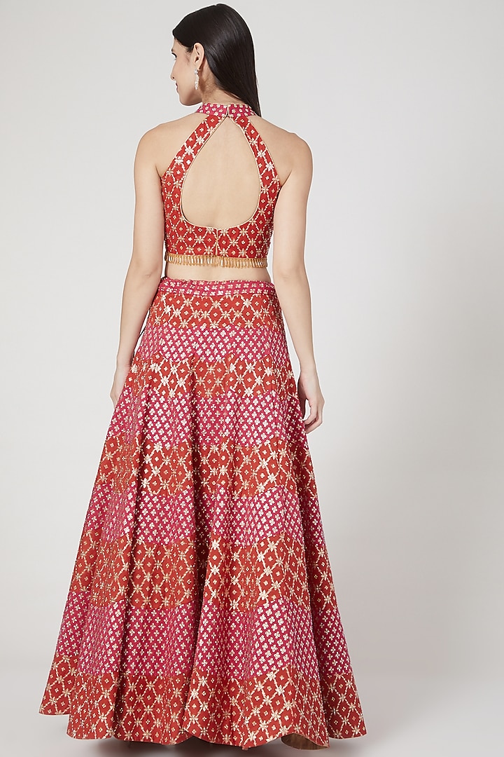 Red & Fuchsia Embroidered Wedding Lehenga Set by Vandana Sethi at Pernia's Pop Up Shop