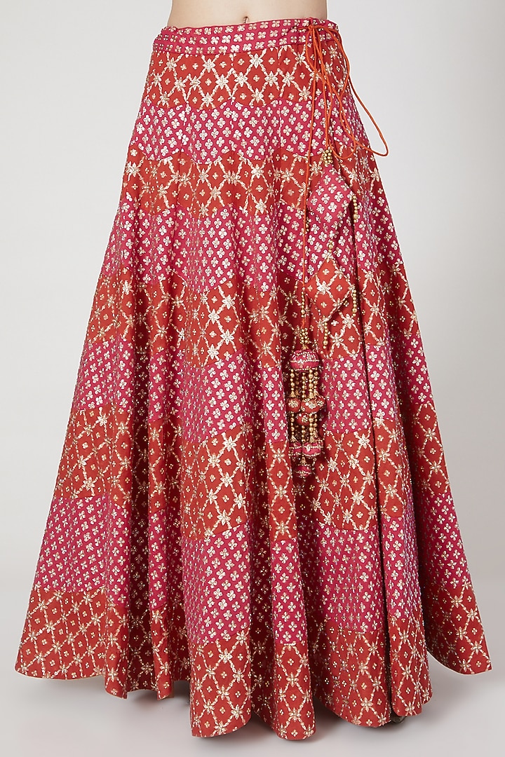 Red & Fuchsia Embroidered Wedding Lehenga Set by Vandana Sethi at Pernia's Pop Up Shop