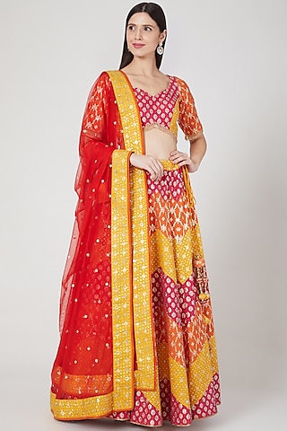 Multi Colored Embroidered Lehenga Set by Vandana Sethi