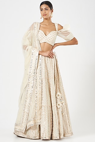 Ivory Embroidered Lehenga Set by Vandana Sethi