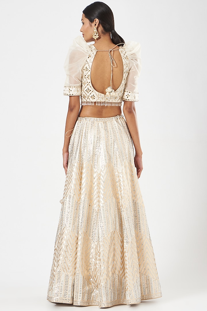 Ivory Mirror Embroidered Wedding Lehenga Set by Vandana Sethi at Pernia's Pop Up Shop
