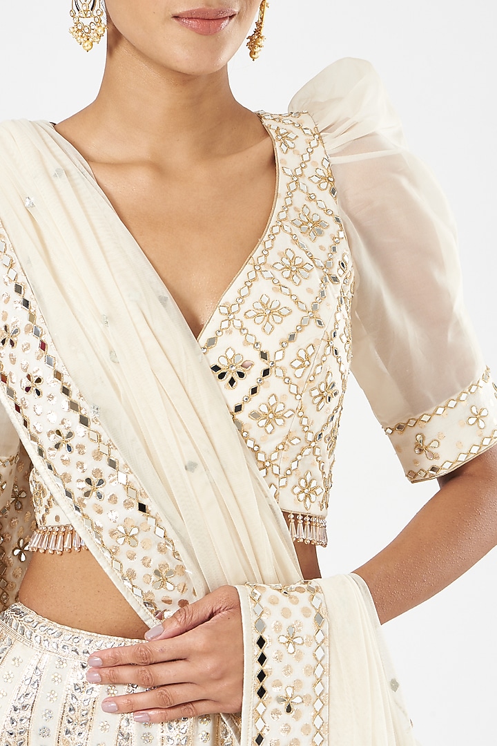 Ivory Mirror Embroidered Wedding Lehenga Set by Vandana Sethi at Pernia's Pop Up Shop